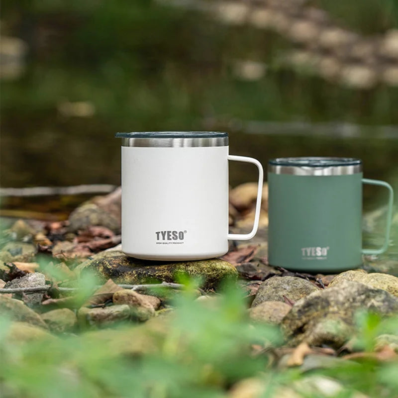 Tyeso 400ML Coffee Cups 304 Stainless Steel Mug with Visual Lid Portable Traveling Home Office Outdoor Water Cup Drinkware Gifts