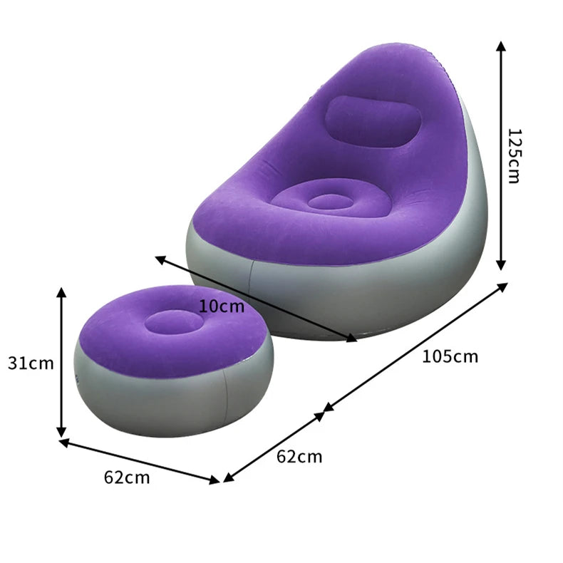 Inflatable Lazy Sofa Chair PVC Flocking Foldable Sofa With Slip-on Lunch Lounge Chair Set
