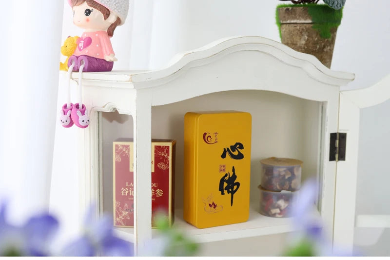 ‌Rustic Farmhouse Display Cabinet with Glass Doors Distressed White Solid Wood Storage Organizer for Kitchen/Office Vintage