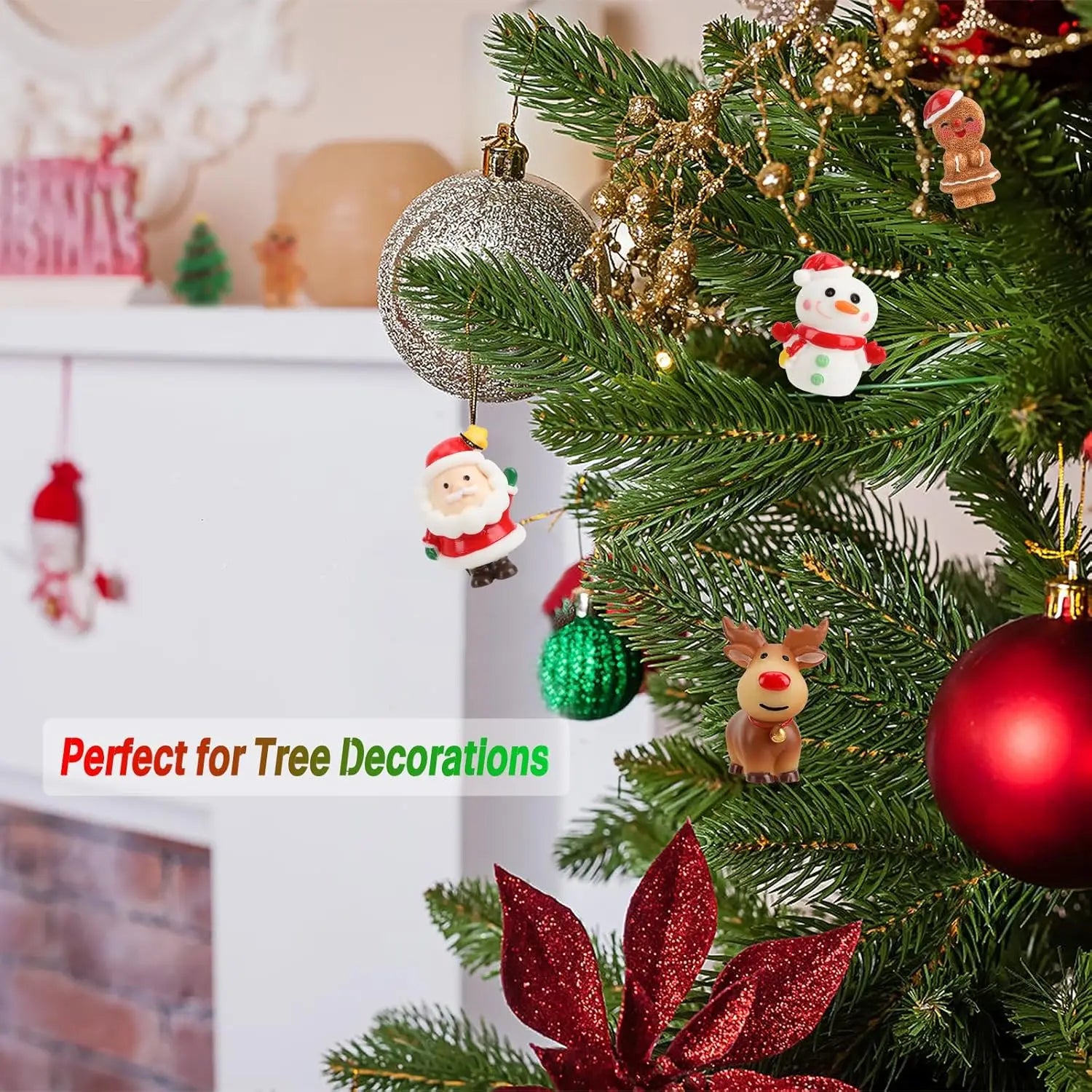 3D Christmas Figurines Set (6 Pcs) - Santa, Reindeer, Snowman Cake Toppers & Tree Decor, Resin Ornaments for Holiday Crafts