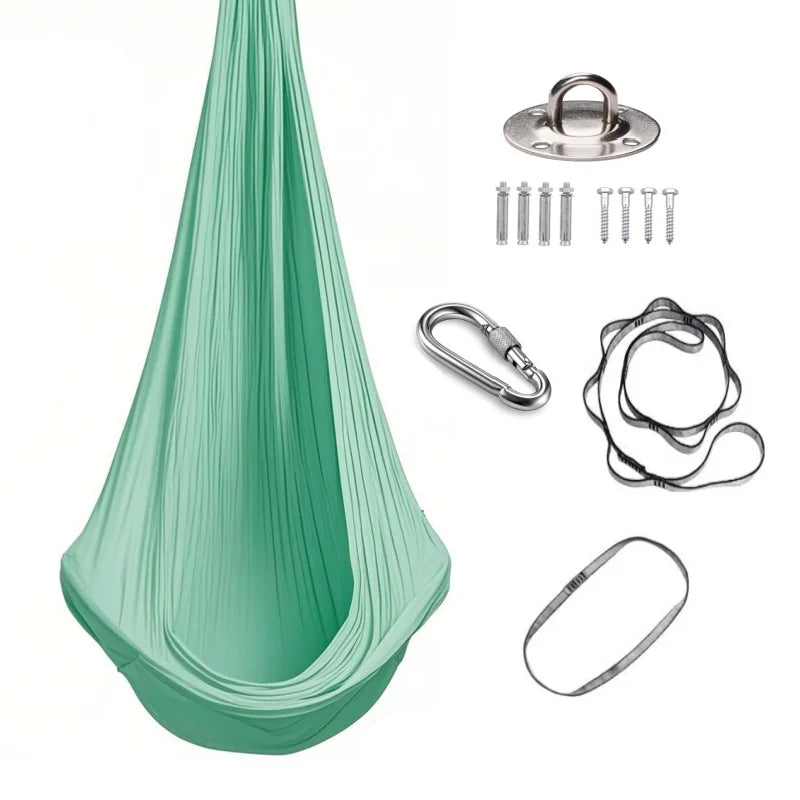 1.5*2.8m Elastic Swing Hammock Indoor and Outdoor (Including Fixing Hardware) Elastic Swing Adjustable Aerial Yoga Adult Healing Hammock Swing Set, Elastic Fabric Hammock. Embrace the Swing, a Hanging Swing Hammock, Suitable