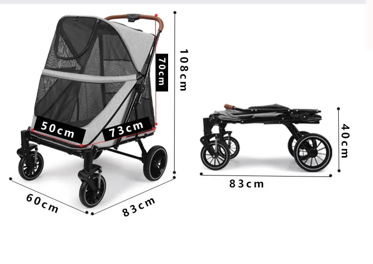 Foldable Medium To Large Pet Stroller with A Load-bearing Capacity of Up To 55kg Providing Ample Space for Elderly Dogs 2025 New