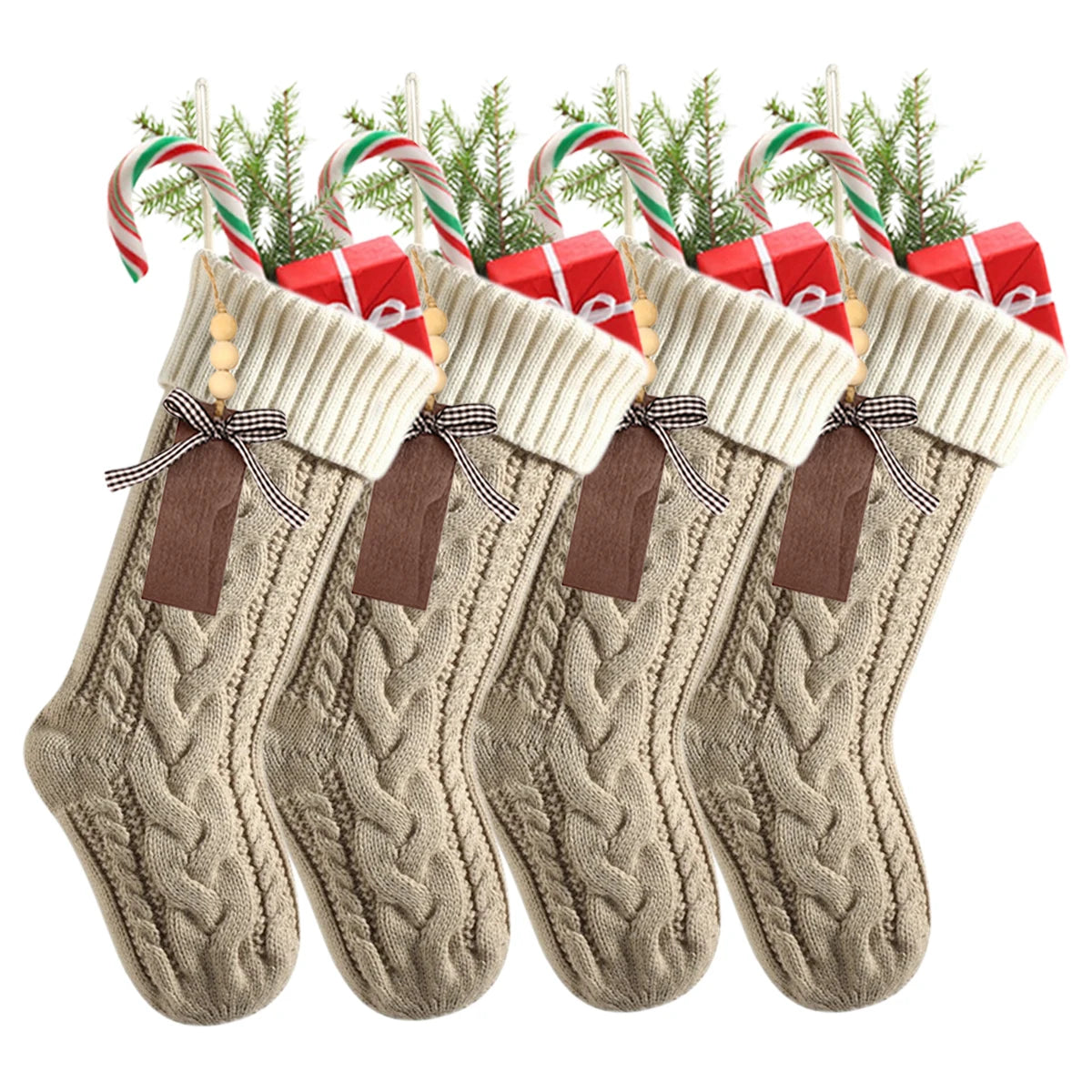 4-12PACK Christmas Stockings 18Inches Large Cable Knitted Stocking Xmas Hanging Stocking Decorations with Name Tags