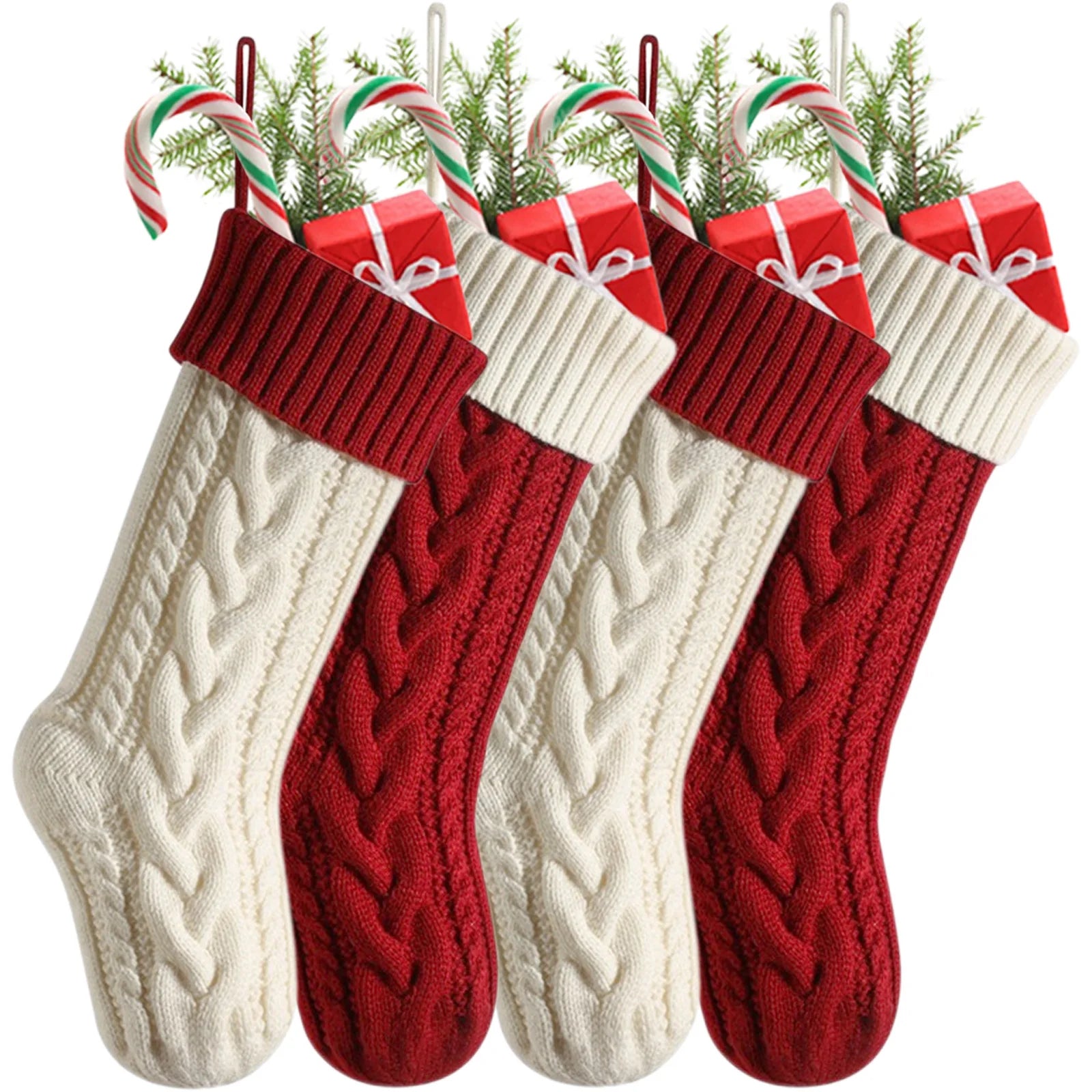 4-12PACK Christmas Stockings 18Inches Large Cable Knitted Stocking Xmas Hanging Stocking Decorations with Name Tags