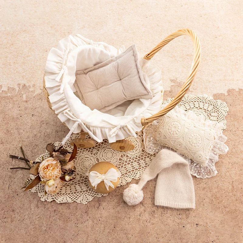 0-1month Newborn Photography Props Baby Girl Boy Cradle Prop Knitted Pompom Hat Posing Pillows Infants Studio Shooting Accessori