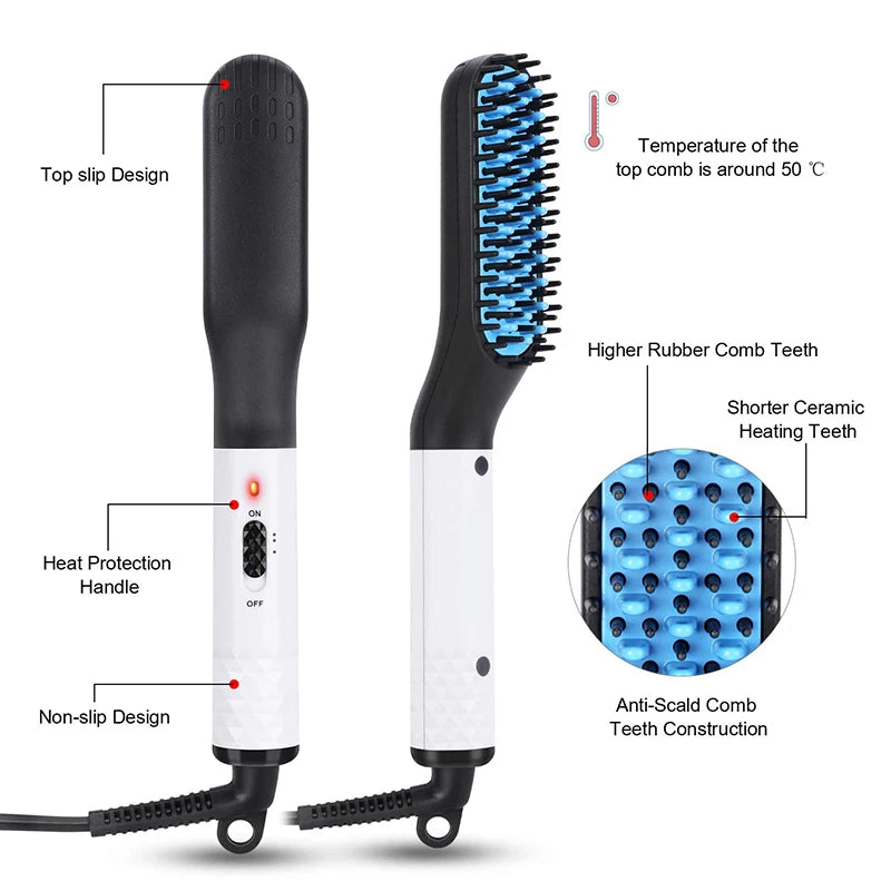 Men'S Electric Beard Straightener Portable And Fast Heating Men'S Electric Straight Hair Comb Salon Styling Tool