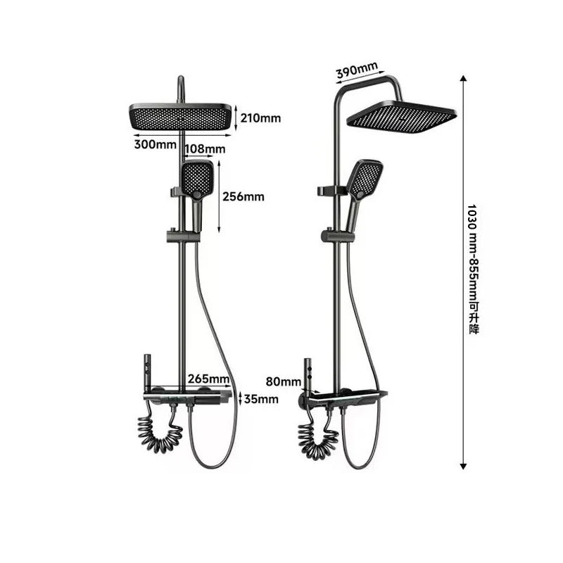 Grey shower Set Four-Function Smart Digital Display  Shower System Rainfall Pressurized Wall-mounted Piano Key Shower Faucet Set