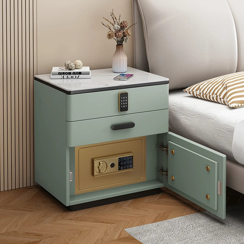 Safe Luxury Bedside Table With Lock Secret Compartment Glamour Metal Nightstands Designer Multifunctional Criado Mudo Furnitures