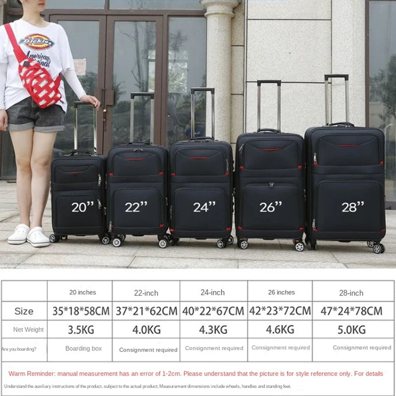Large capacity Travel Suitcase Trolley Bag Waterproof Oxford Rolling Luggage Universal wheels 20 inch Cabin Carry on Luggage