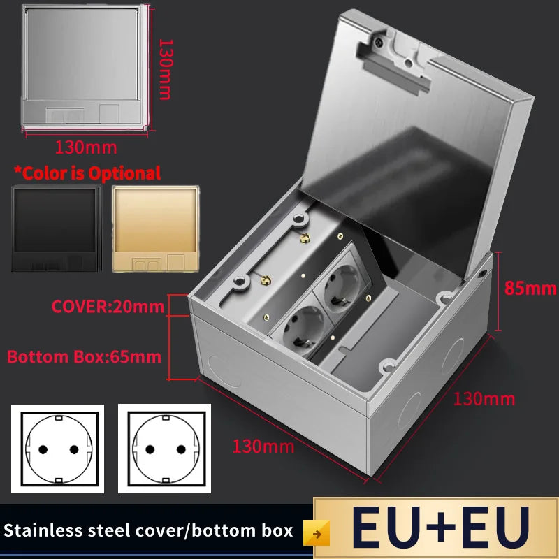 Modern Flat Floor Socket 130mm- Embedded with USB Ports, 304 Stainless Steel - Waterproof Integration with Marble Flooring