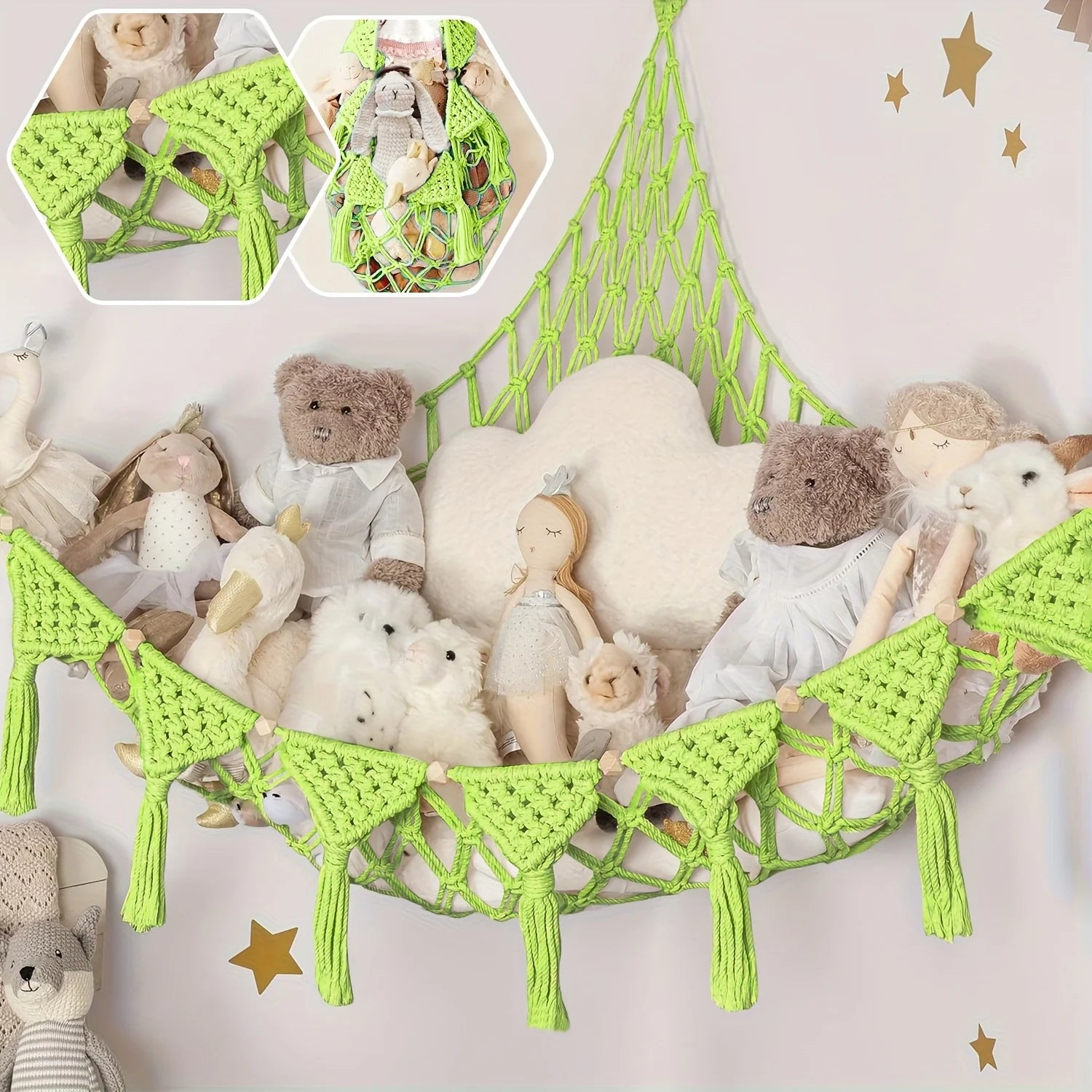 Jumbo Plush Hammock - Cute Stuffed Animal Storage Net, Nursery & Bedroom Wall Decor.