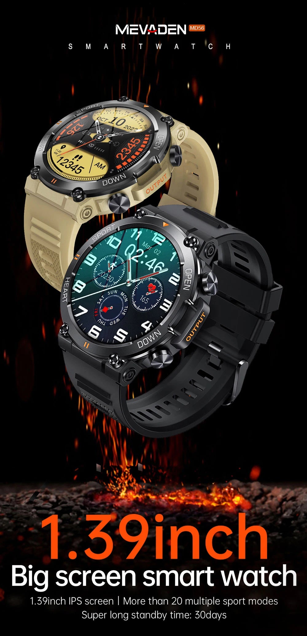 MEVADEN 1.39 inch HD Bluetooth Call Smart Watch Men Sports Fitness Tracker Heart Monitor 400mAh Smartwatch For Android IOS MD56