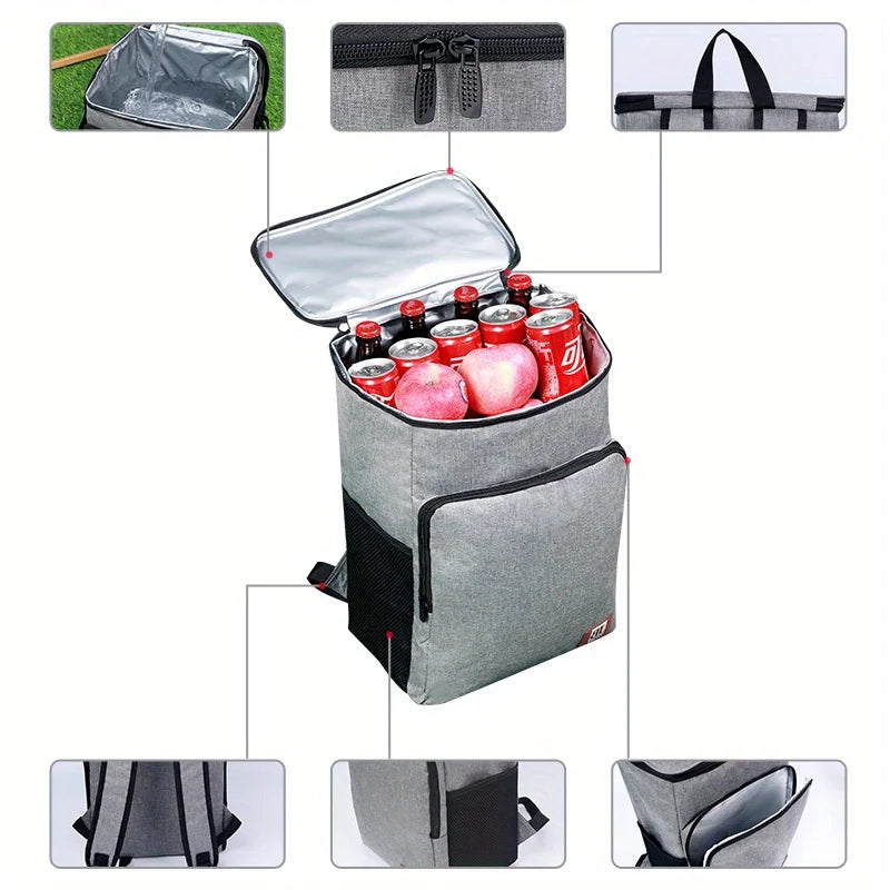 1pc, Large Insulated Lunch Backpack Cooler Bag - Waterproof Oxford Fabric Rectangular Travel Beer Cooler With PEVA Lining