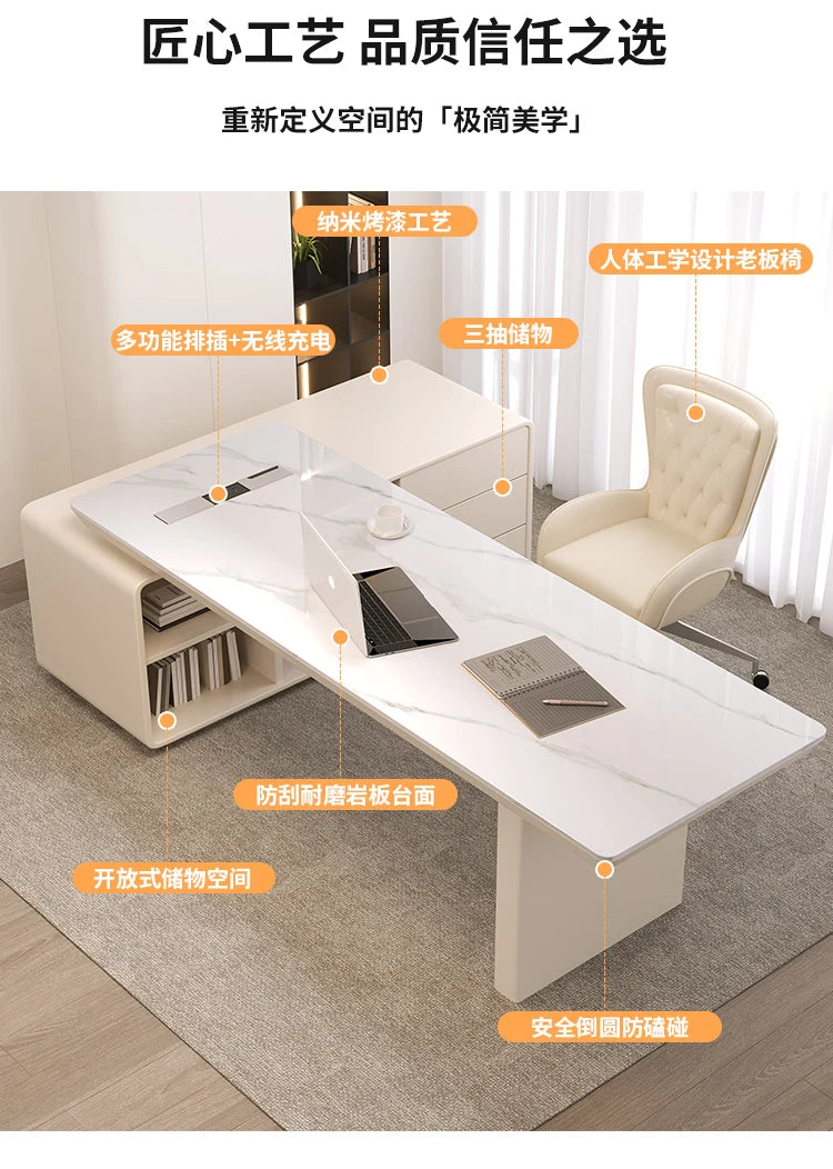 White minimalist office desk modern Elegant high-end design executive desk Mid century luxurymesa ordenador interior furniture