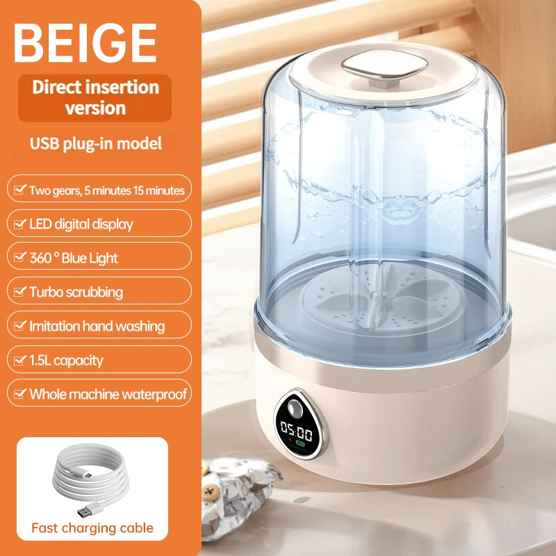 F1 portable mini washing machine with USB charging, silent and fully automatic washing machine, a must-have for dormitory travel