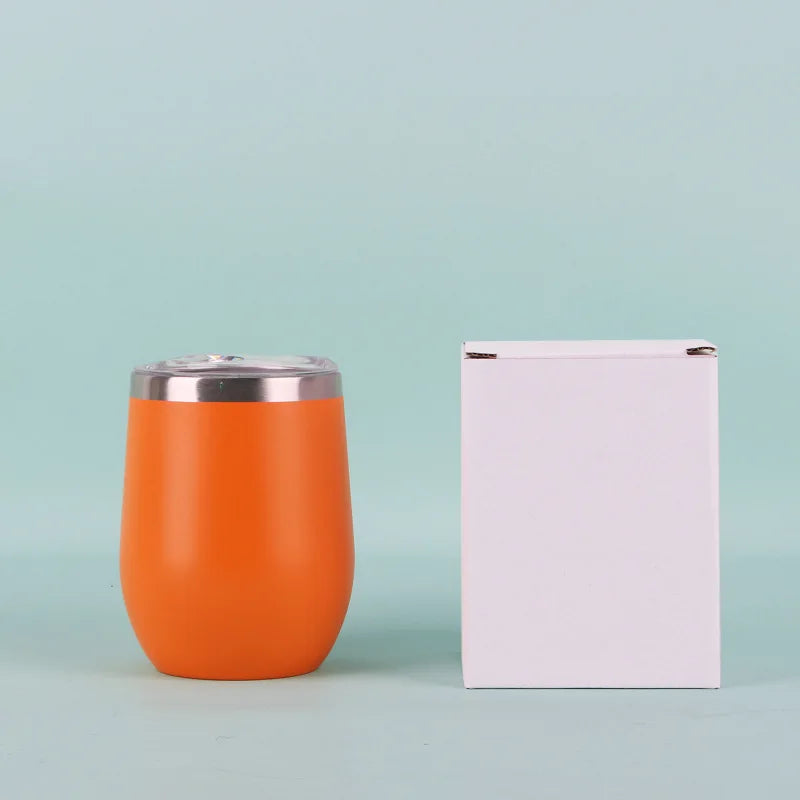 50pcs Custom 12oz double wall stainless steel wine tumbler insulated vacuum egg shape wine tumbler with sliding lids