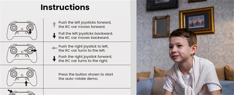 Sinovan Remote Control Car with Lights for Boys 4-7, 2.4GHz Rc Stunt Cars for Kids, 360°Rotating Double Sided RC Car Toys Black