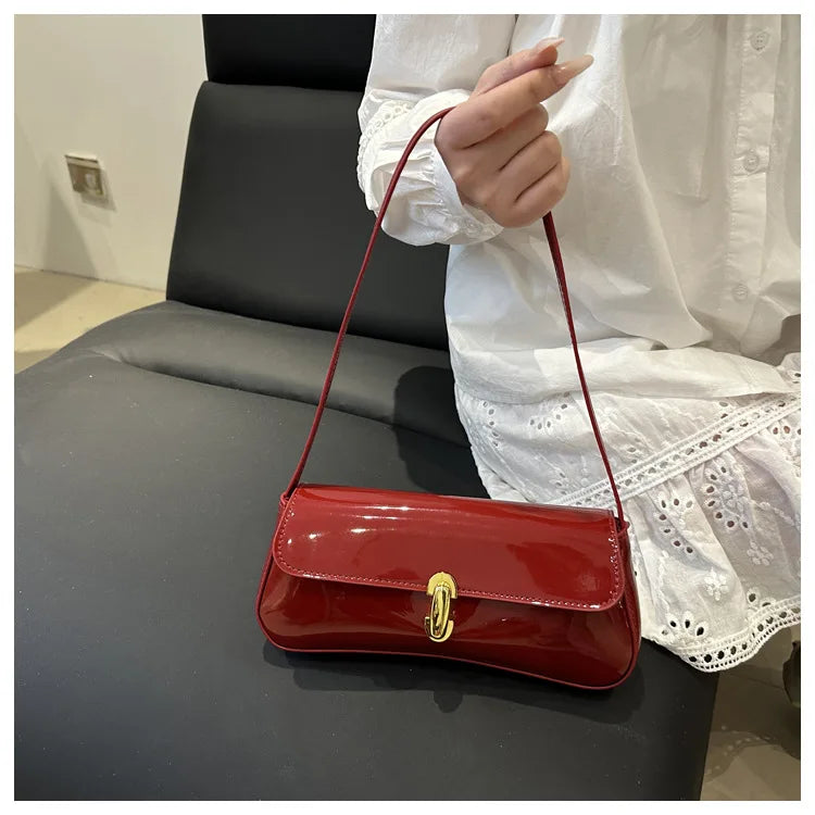 Women's Vintage Faux Oiled Leather Flap Decor Shoulder Underarm Bag, Buckle Baguette Tote Bag Suitable for Dating, Outing, Party