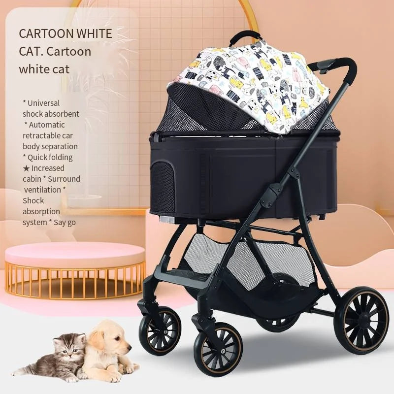 2025 Pet Stroller for Dogs and Cats Going Out, Detachable and Foldable, Lightweight Small Cart for Walking Dogs and Walking Cats