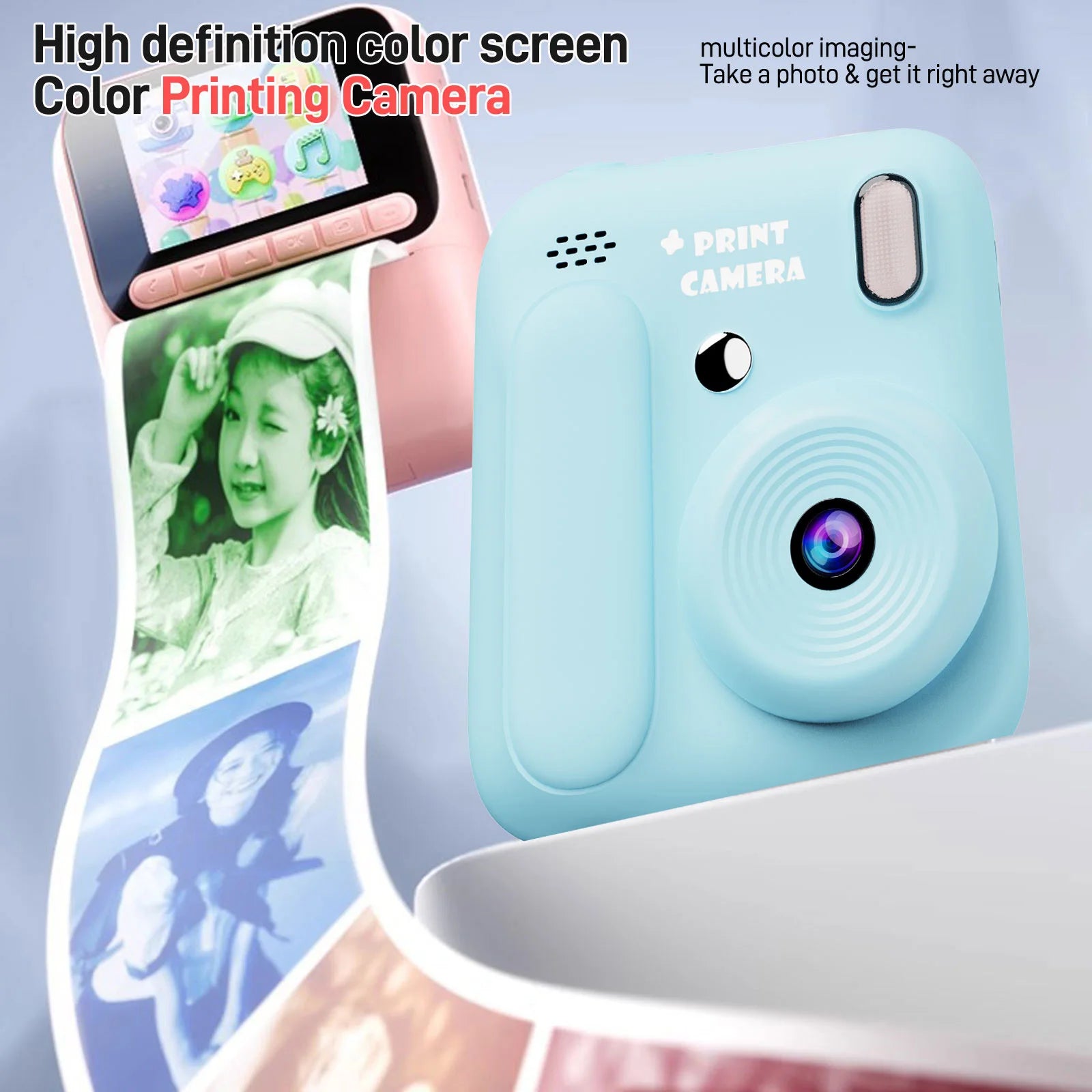 Color Printing Camera  Kids Instant Camera 32GB 1080P Thermal Print Digital Camera Print Photo Video Games Music Children Gift