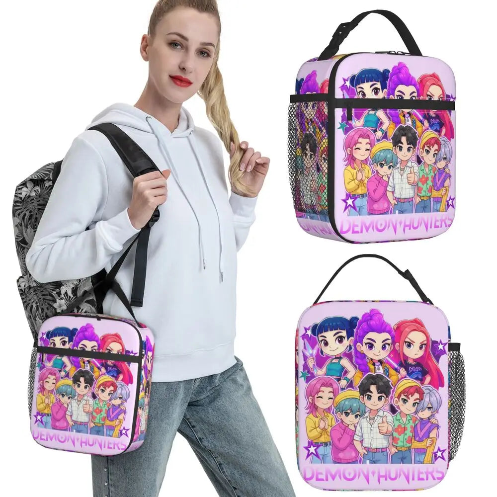 Huntrix Girlgroup K-Pop Group Demon Hunters Lunch Bag Cute Lunch Box For Child Office Portable Cooler Bag Oxford Tote Food Bags