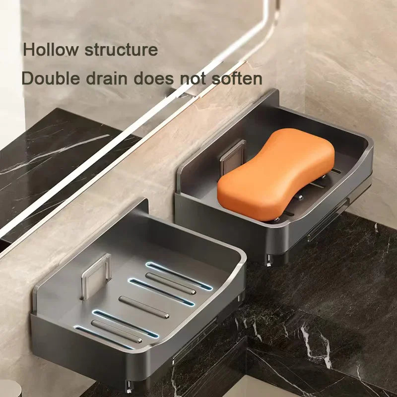 Bathroom Soap Holder Free-Punching Wall Mounted Soap Sponge Holder Organizer Double drainage Soap Dish Bathroom accessories