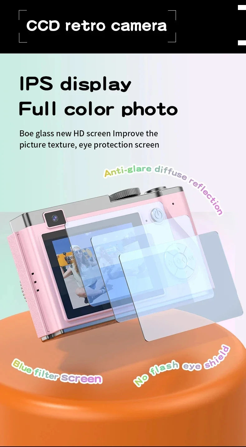 Digital Camera 4K HD Kid Camera 48MP Autofocus Vlogging Camera 2.4 Inch Retro Fashion Portable Video Camcorder for Beginners