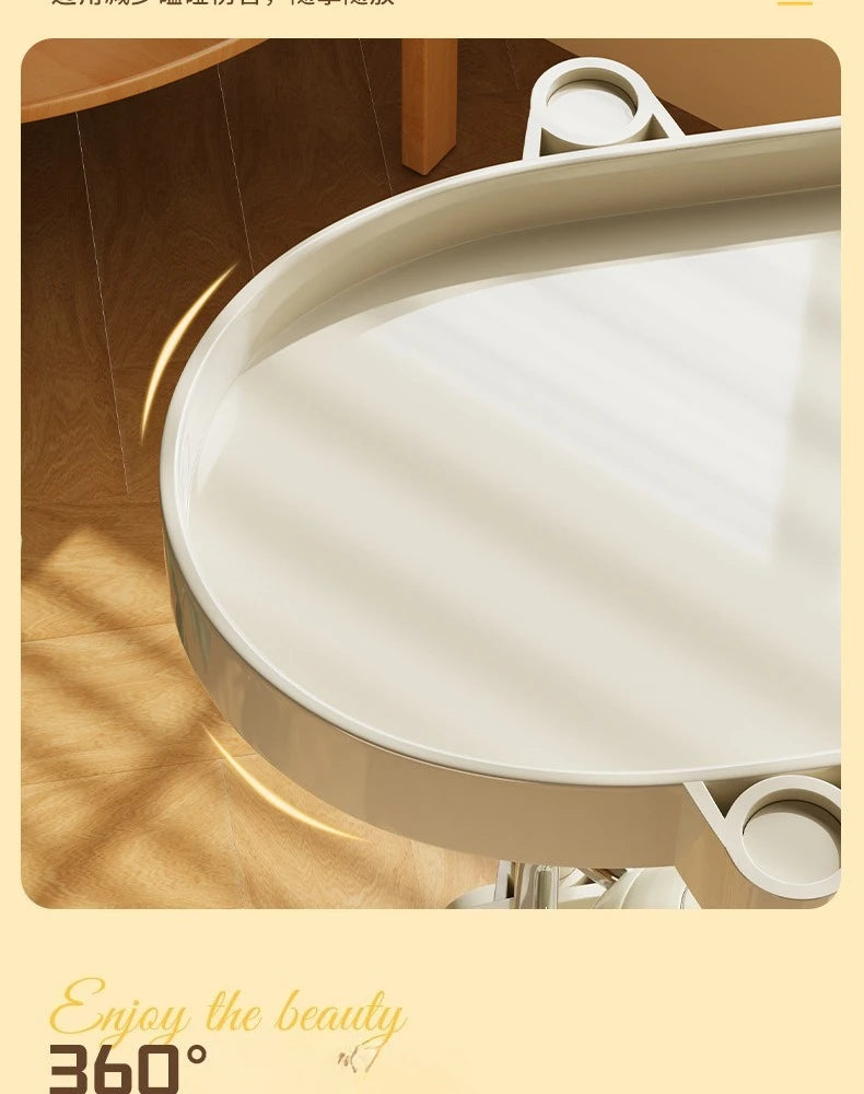 Cream Style Coffee Table Cart Creative Double-layer Snack Rack Bedroom Living Room Mobile Side Table Bedside Table Storage Rack