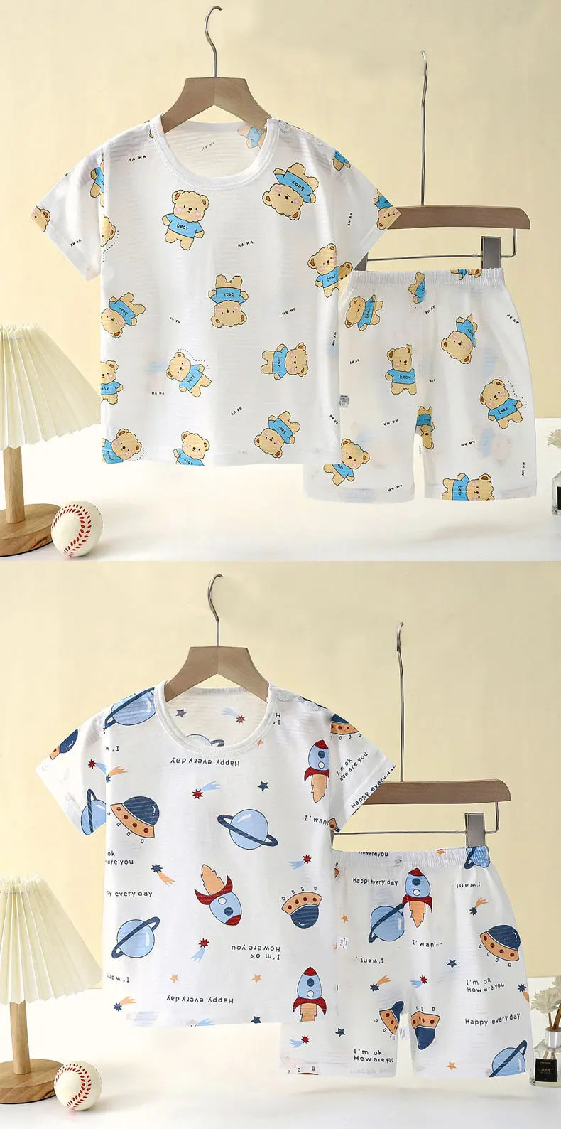 Popular in SummCottonSafe Baby Children Clothes  Set Cute Cartoon Short Sleeve Home Pajama Set Sleepwear Soft Breathable