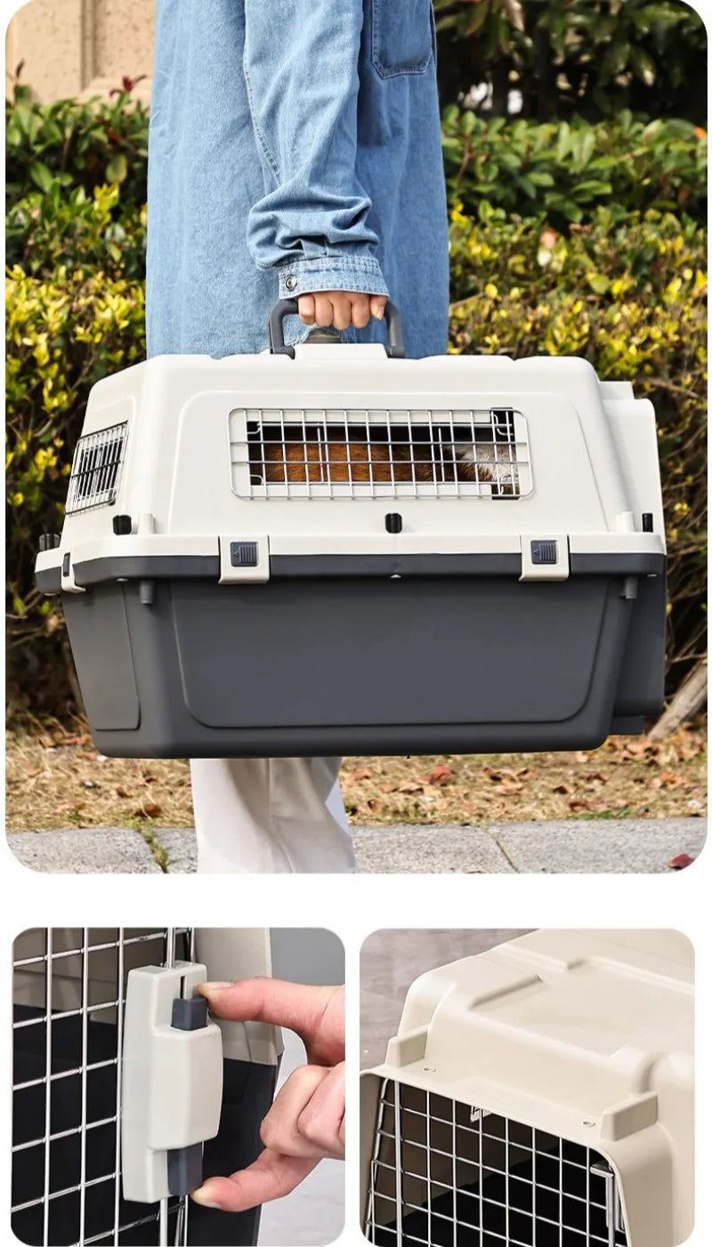 Pet Aviation Case Carrier Rolling Plastic Airline Approved Breathable Pet Cages Wire Door Travel Dog Cat Trolley Case Products