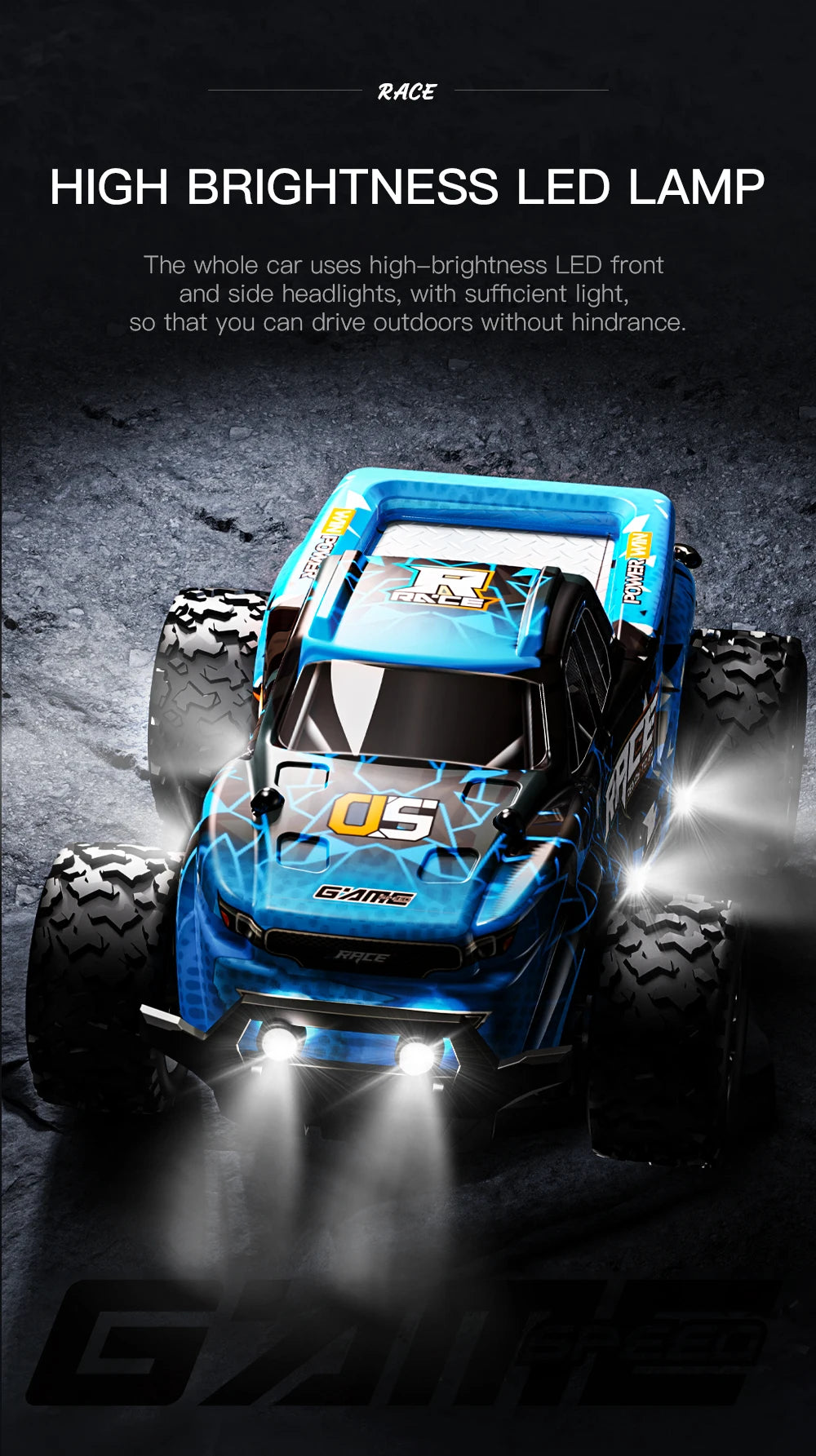 ZWN 1:16/1:20 2.4G Model RC Car With LED Light 2WD Off-road Remote Control Climbing Vehicle Outdoor Cars Toy Gifts for Kids