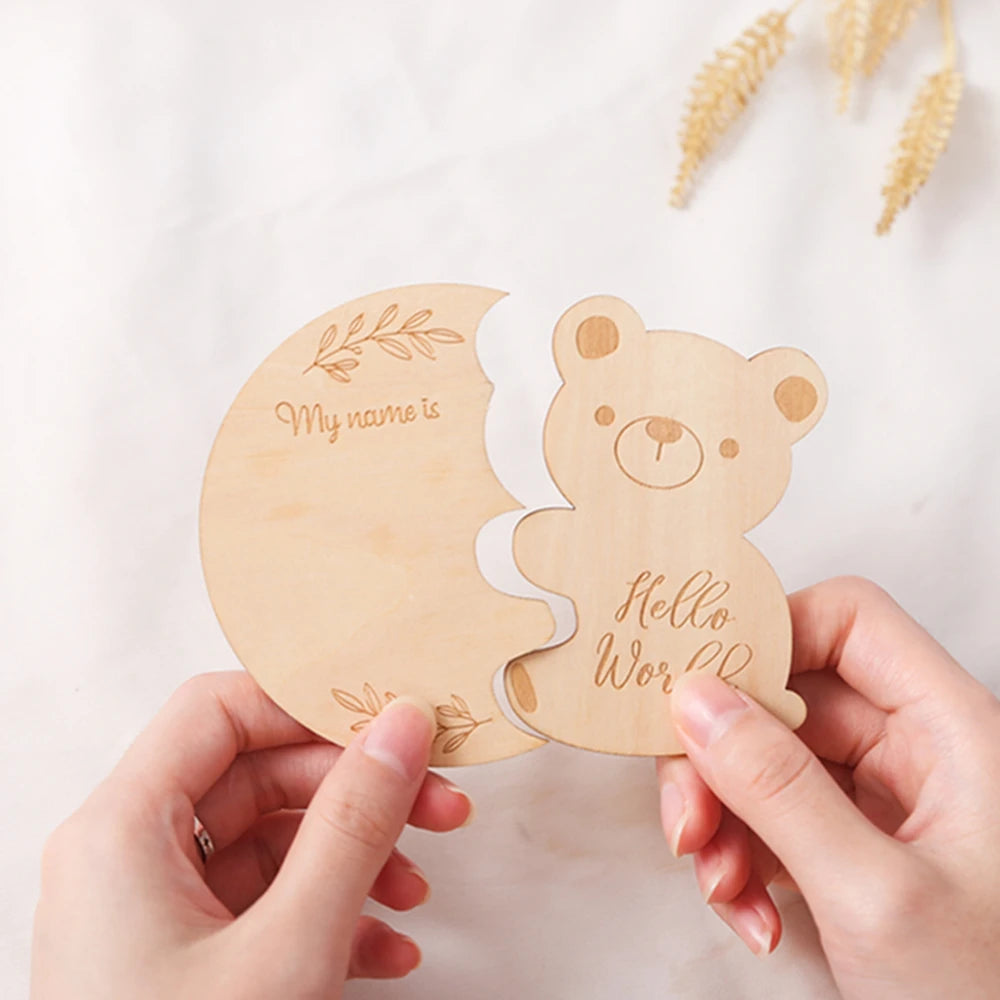 Baby Wooden Milestone Cards Bear Puzzles Memorial Monthly Cards for 0 12 Months Newborn Photography Accessories Birthing Gift