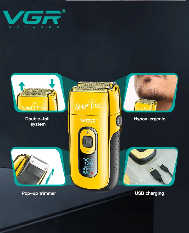 VGR Shaver Professional Beard Trimmer Electric Razor Portable Shaving Machine Reciprocating Hair Trimmer Shaver for Men V-332