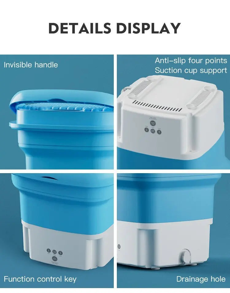 Portable folding washing machine With Spin Dryer Household Automatic Blue Light Sterilization Mini Underwear Laundry Washer