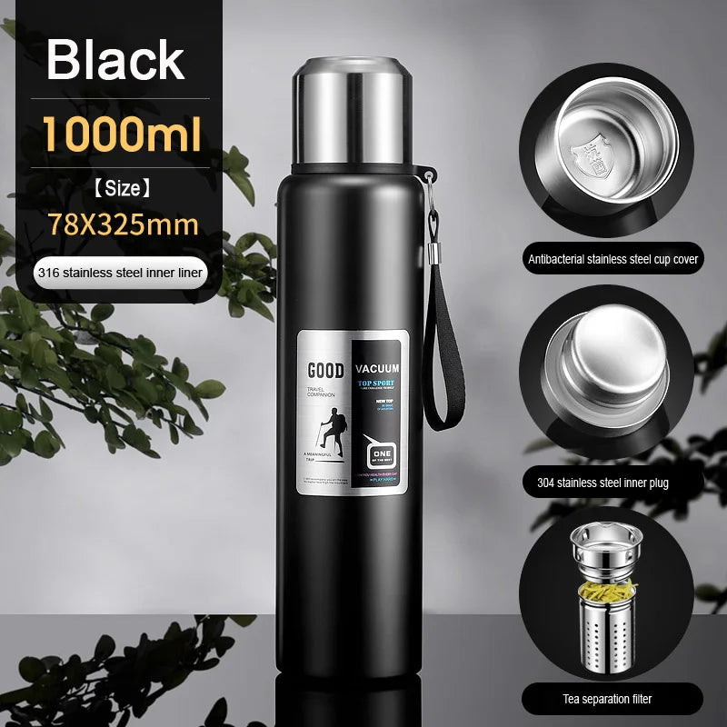 1000ML Stainless Steel Thermos Bottle Keep Cold and Hot Insulated Cup Sport Thermal Water Bottle Outdoor Campping Vacuum Flasks