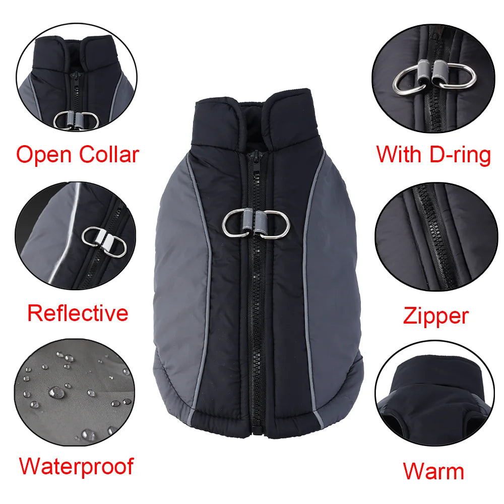 Waterproof Pet Vest Coat For Winter Warm Dog Jacket For Small Meidum Dogs Reflective Puppy Outfits With D-ring Chihuahua Apparel