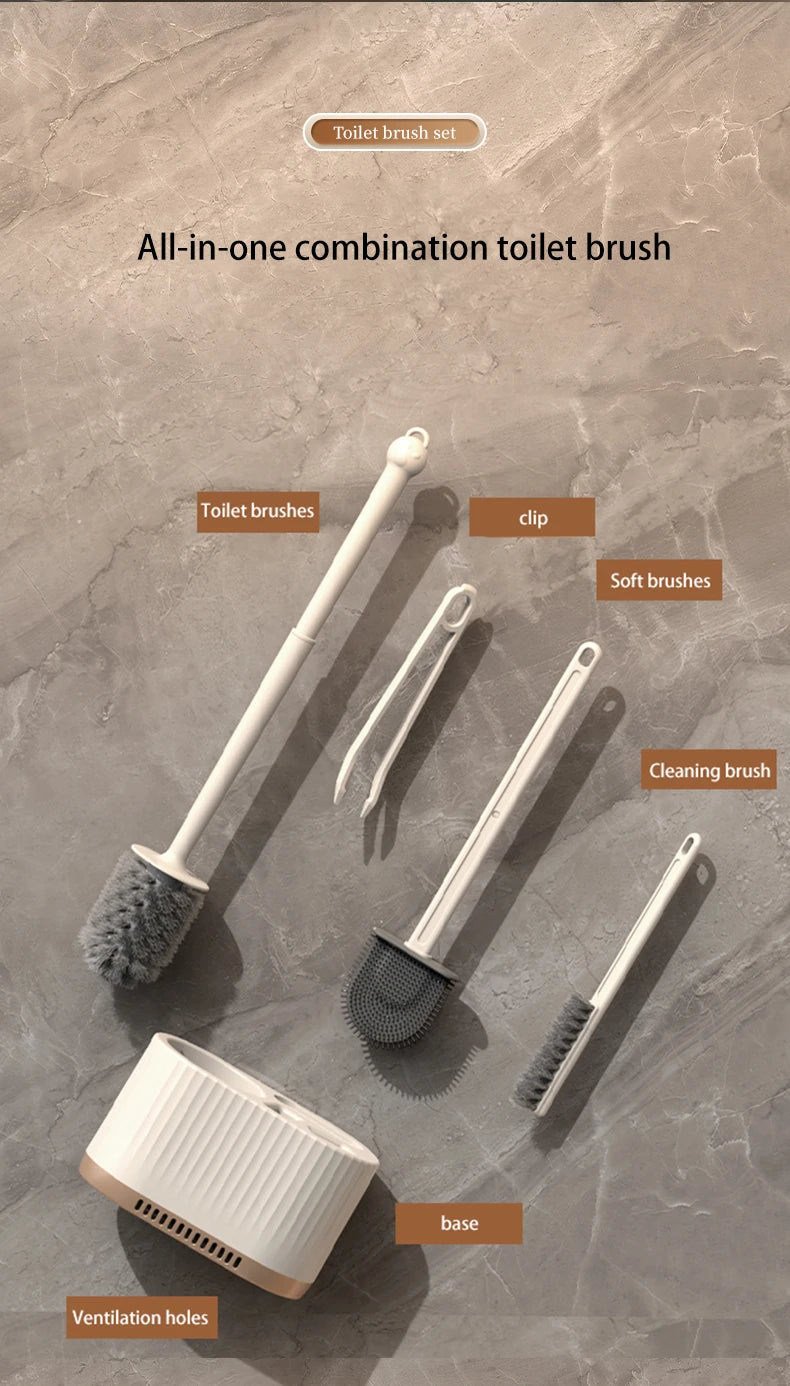 Household Toilet Brush Wall Mounted Toilet Cleaning Brush, No Angle for Comprehensive Cleaning, Suitable for Toilets, 4-in-1 Set
