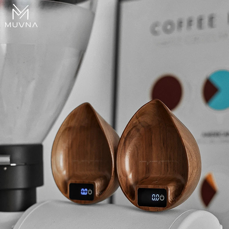 MUVNA Coffee Bean Weigher, espresso weighing display tray, Walnut hand brewing electronic scale / accurate to 0.1g Professional