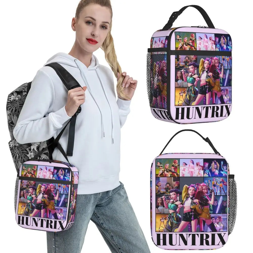 Huntrix Girlgroup K-Pop Group Demon Hunters Lunch Bag Cute Lunch Box For Child Office Portable Cooler Bag Oxford Tote Food Bags