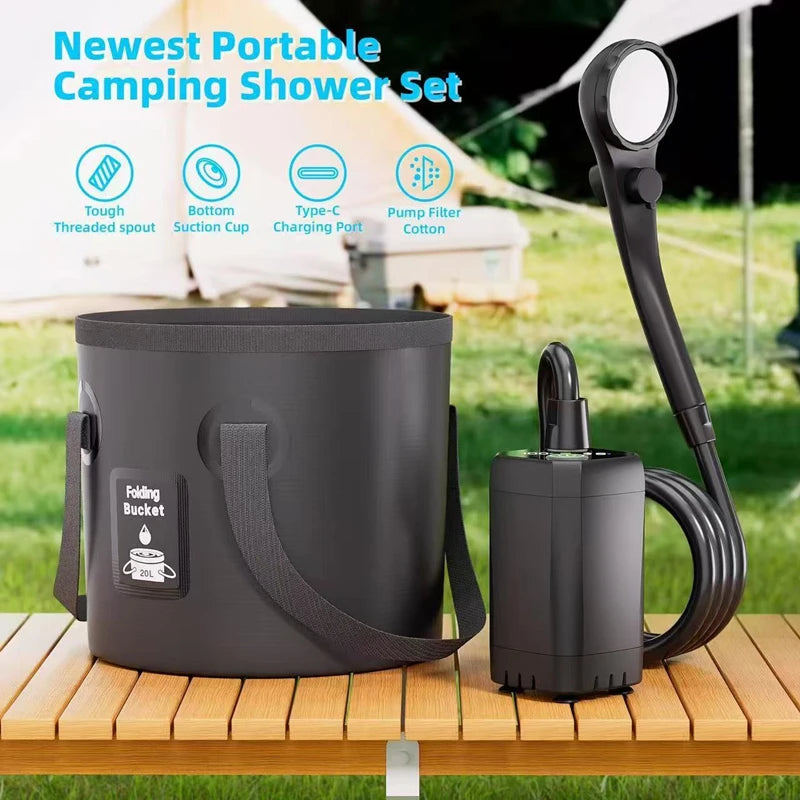Portable Camping Shower Equipment 6000mAh Rechargeable LED Display Screen Outdoor Simple Electric Mobile Shower Set