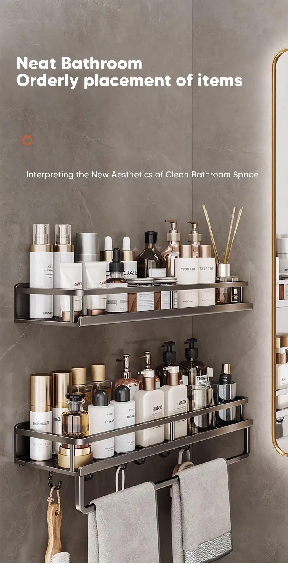 Aluminum Shower Organiser Bathroom Shelf Without Drilling Gray Wall Toilet Storage Shelf Shampoo Holder Bathroom Accessories