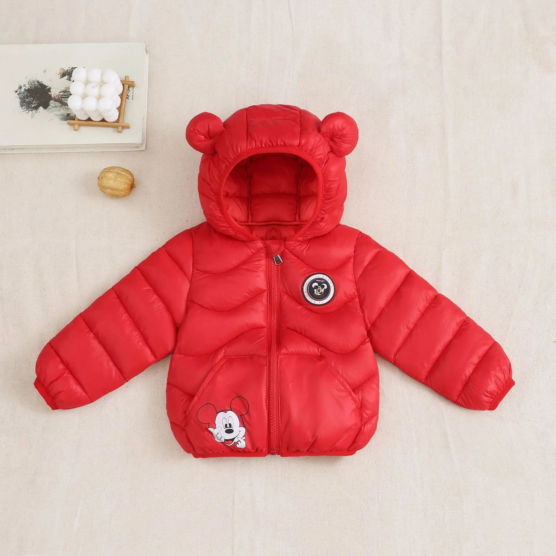 Mickey Mouse Kids Winter Hooded Coat New Lightweight Thermal Thicken Padded Jacket for Boys Girls Cotton Blend Zipper Outerwear