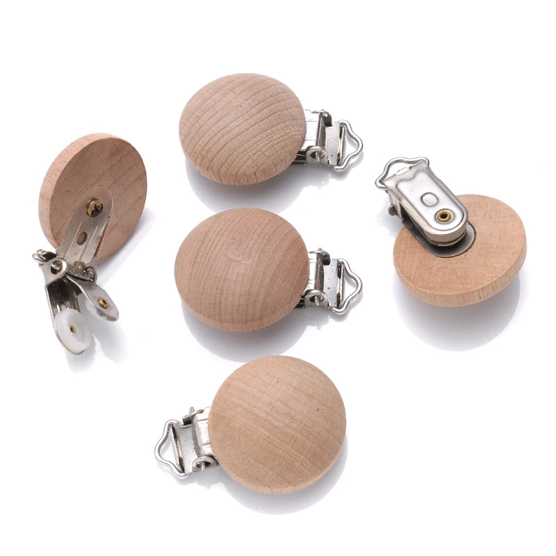 10Pcs Metal Wooden Dummy Nipples Holder Food Grade Chewable Teething Clips DIY Wood Beech Baby Pacifier Chain Nursing Teether