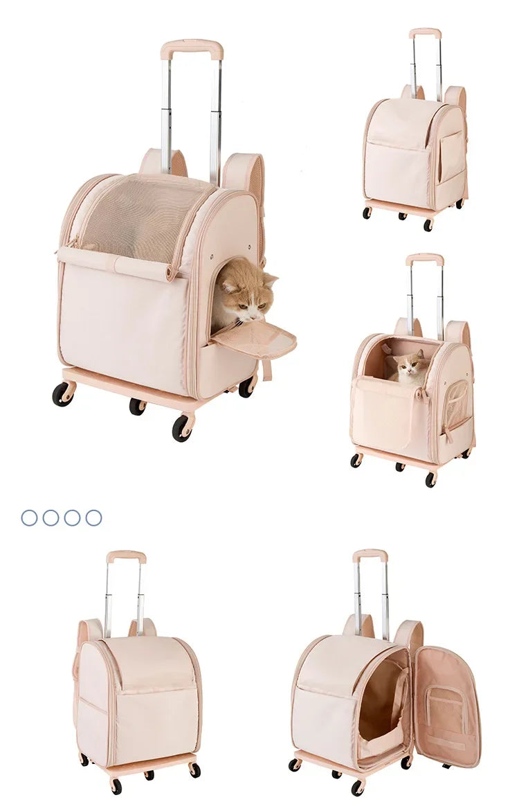 New Pet Trolley Bag Waterproof Oxford Cloth Cat Backpack Portable Foldable Lightweight Pet Trolley Case Dog Stroller Carrier