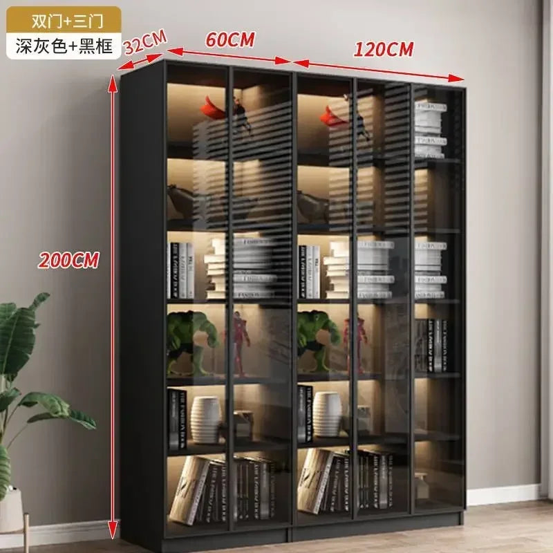 Modern Dust-Proof Bookcase with Glass Door Display Cabinet Modern Luxury Customized Home Living Room Integrated Bookshelf