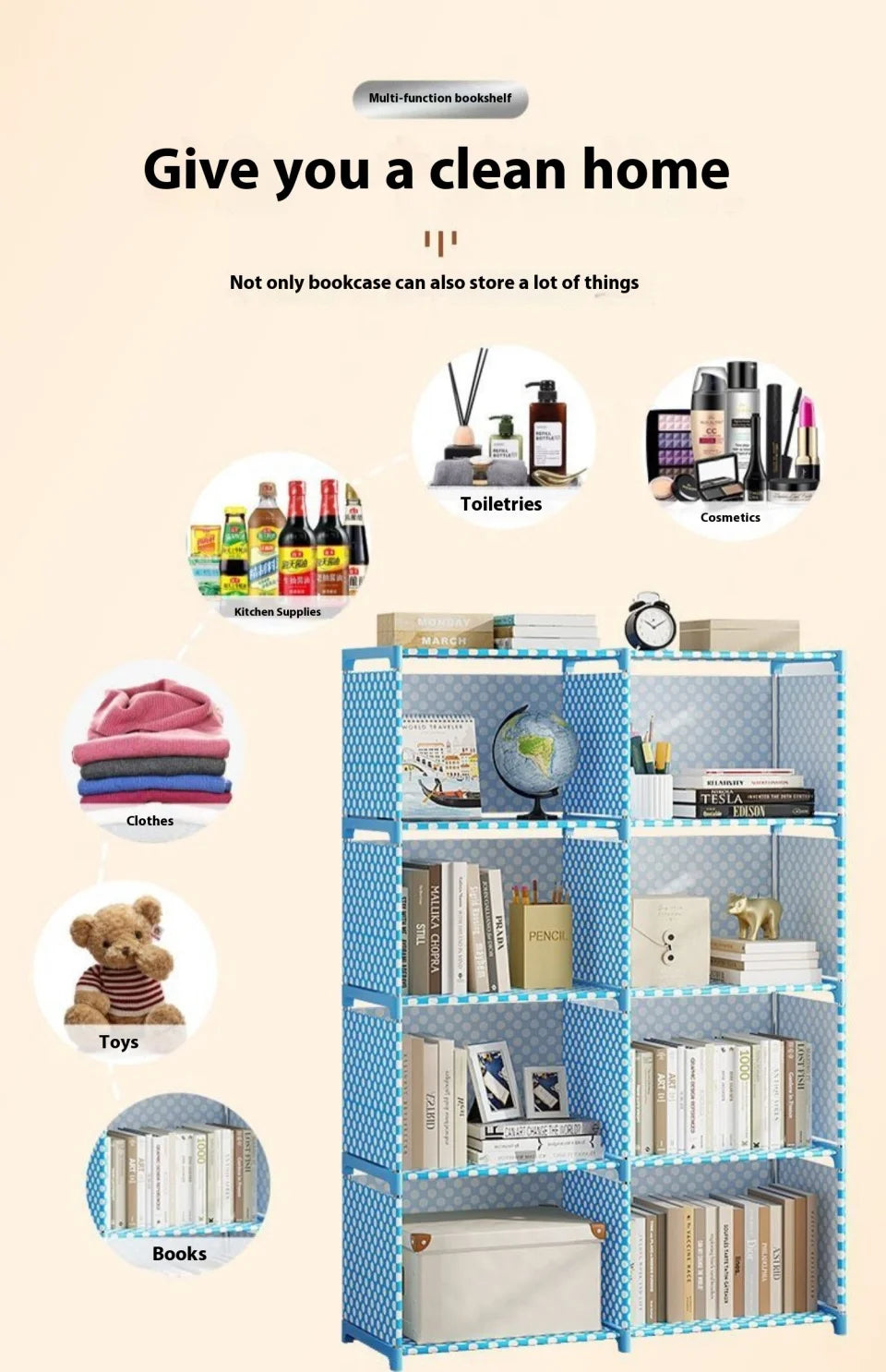 Bookshelf Simple Storage Locker Living Room Cabinets Easy Assembly Bookcase Multi-layer Metal Storage Rack 수납가구 이동식 수납장