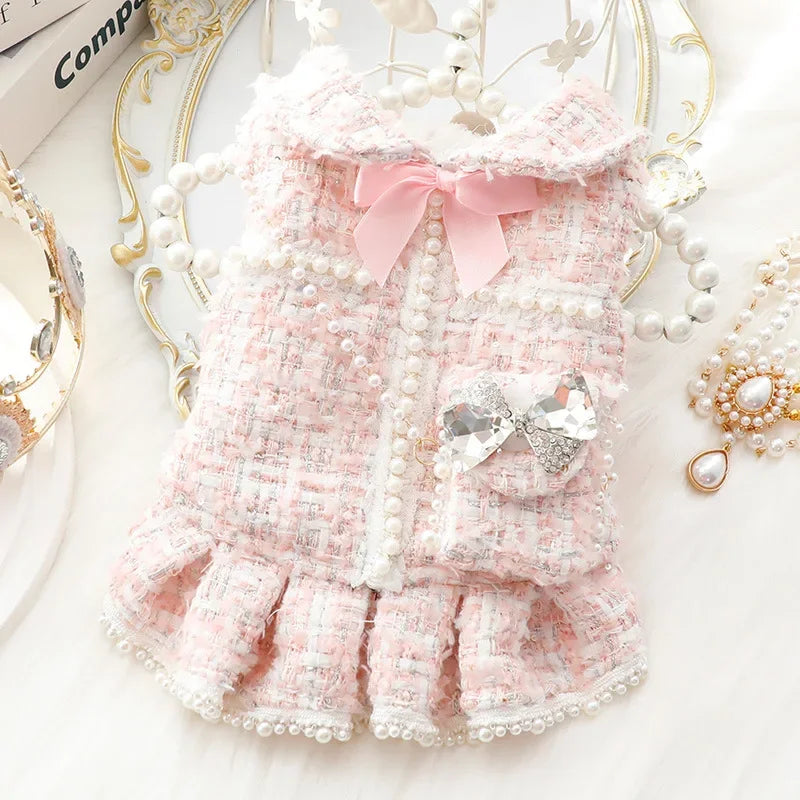 NEW Winter Cat Dog Dress Luxury Princess Wedding Puppy Costume Pomeranian Poodle Schnauzer Doggie Apparel Dresses with Dog Bag
