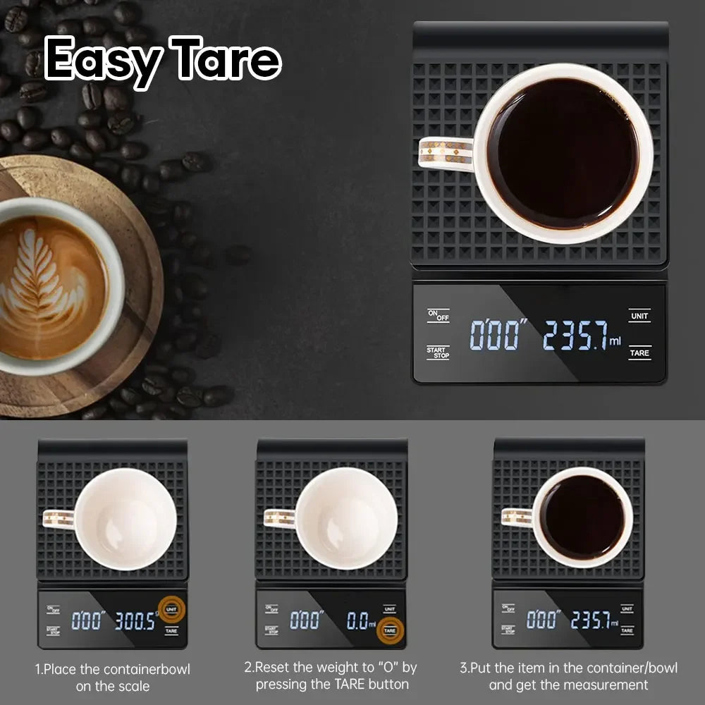 3kg/0.1g Precision Coffee Scale with Timer LCD Digital Kitchen Scale Multifunction Weighing Scale Pour Over Drip Coffee Scale