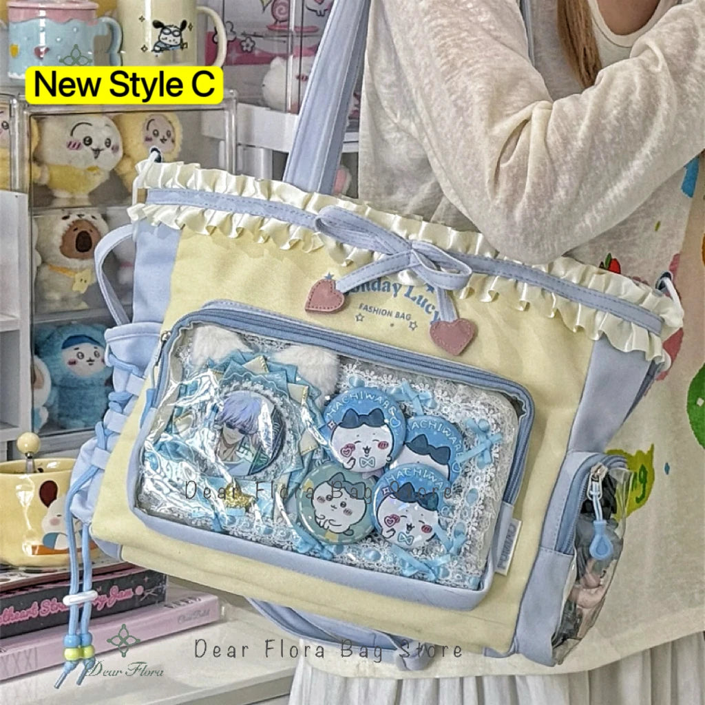 New Y2K Cute Japanese Ita Bag Lolita Girl Transparent Shoulder Tote Bag Large Capacity Crossbody Casual Bag DIY Display Handbags