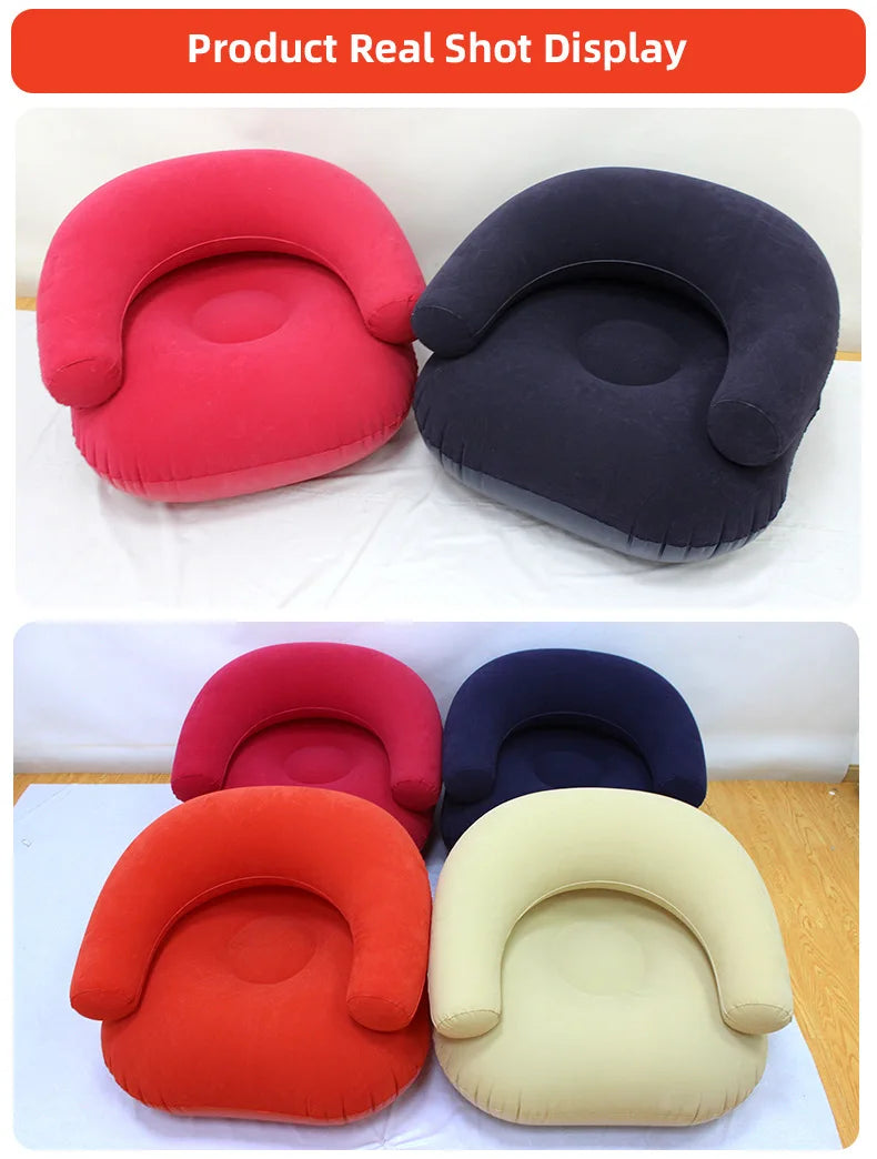 Lazy U-Shaped Inflatable Sofa Chairs Flocking Pvc Lounger Seat Outdoor Camping Living Room Portable Folding Air Single Sofa